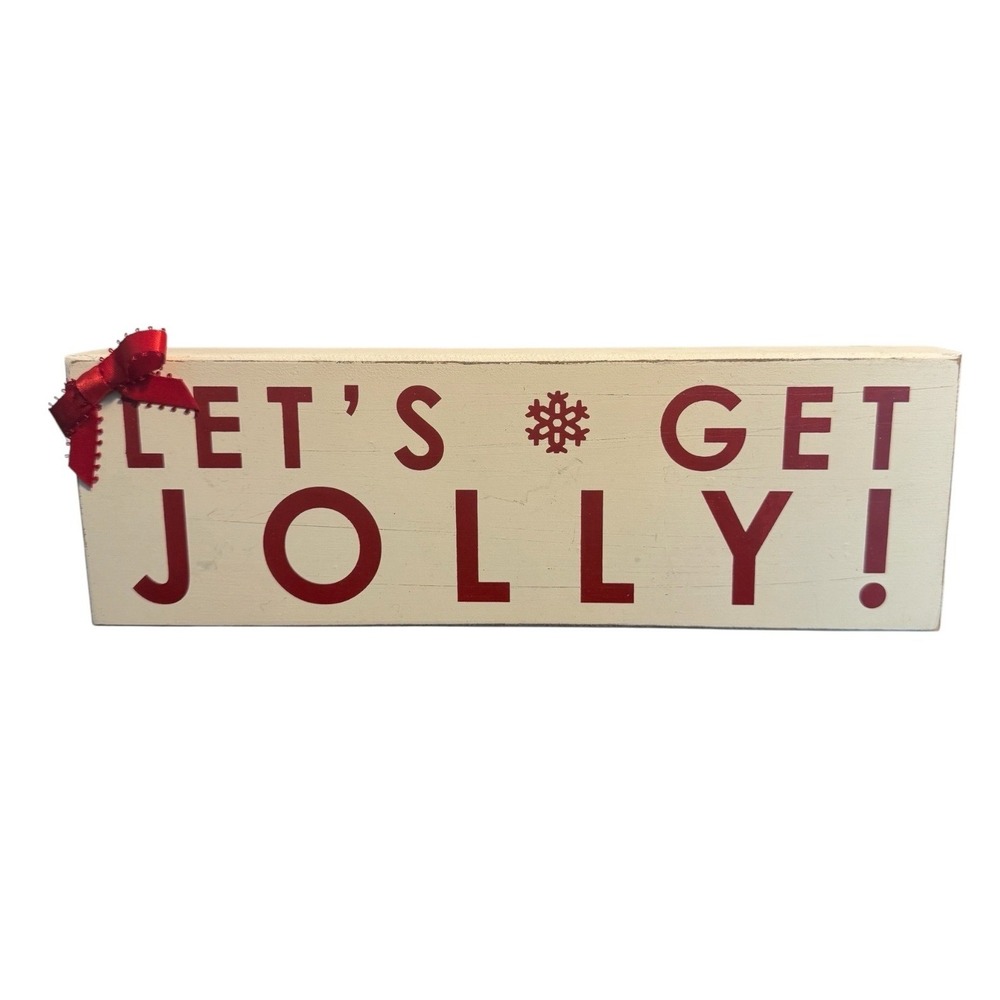 White Red Wood Sign Lets Get Jolly Christmas Decor 12x4